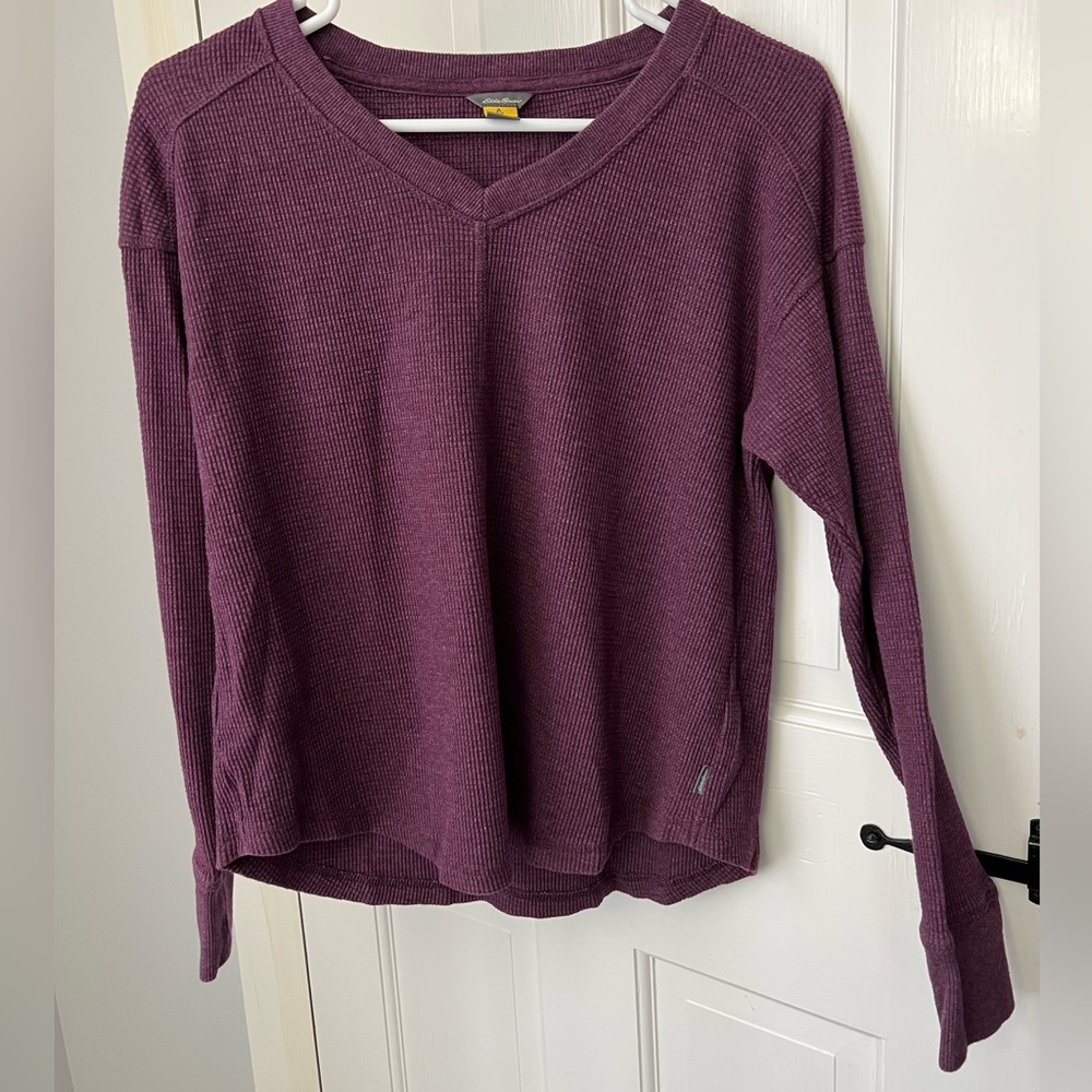 Eddie Bauer womens waffle knit long sleeve top, purple, size small